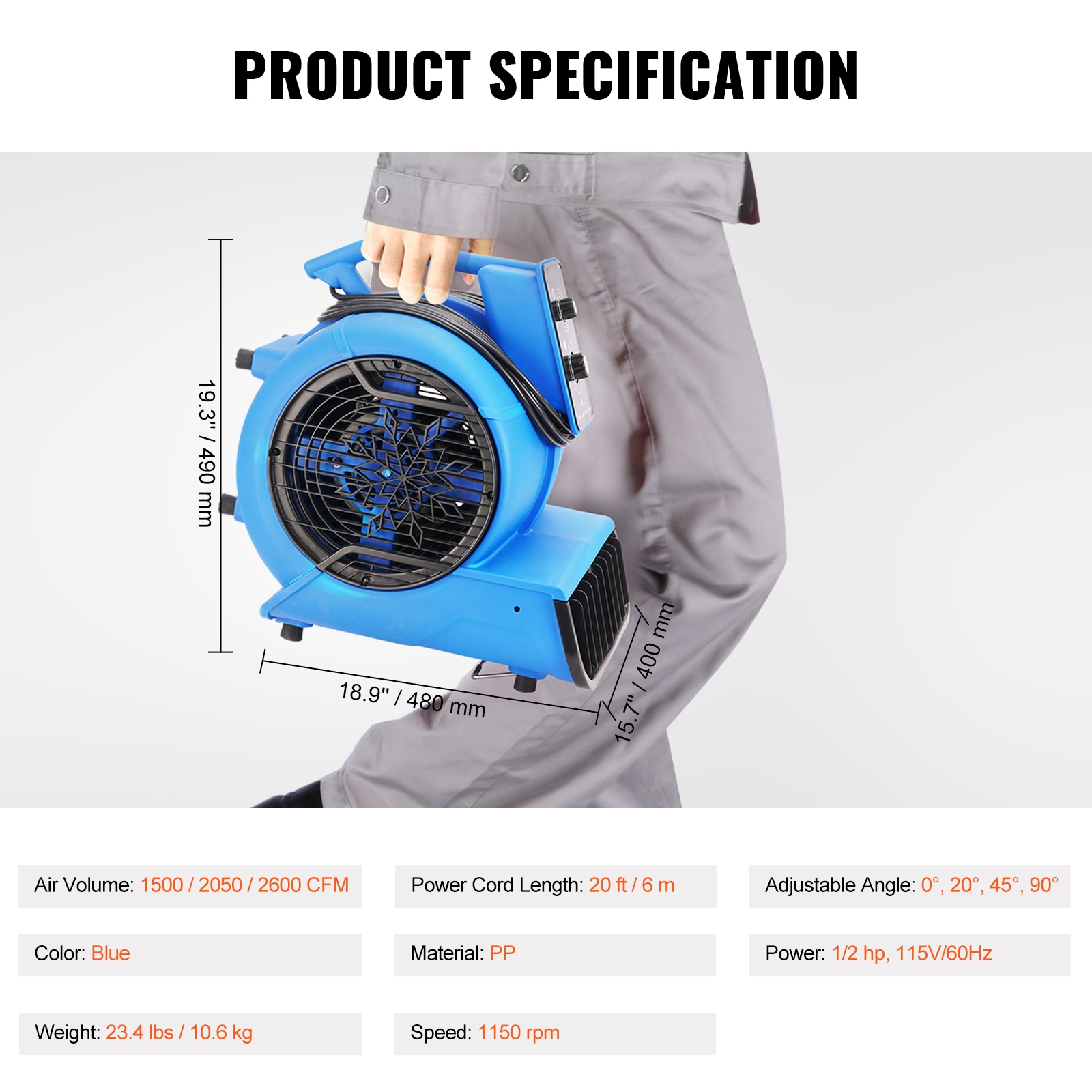 Floor Blower Air Mover Fan For Carpet Drying And Cooling_voghion.com